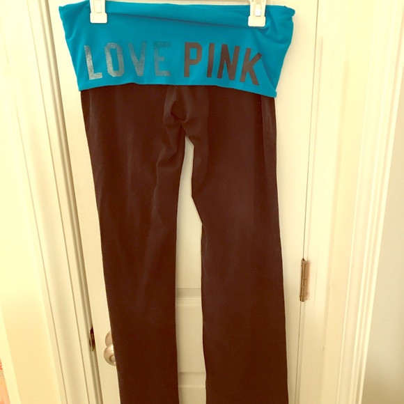 PINK Victoria's Secret Pants - VS PINK yoga pants black blue fold waist